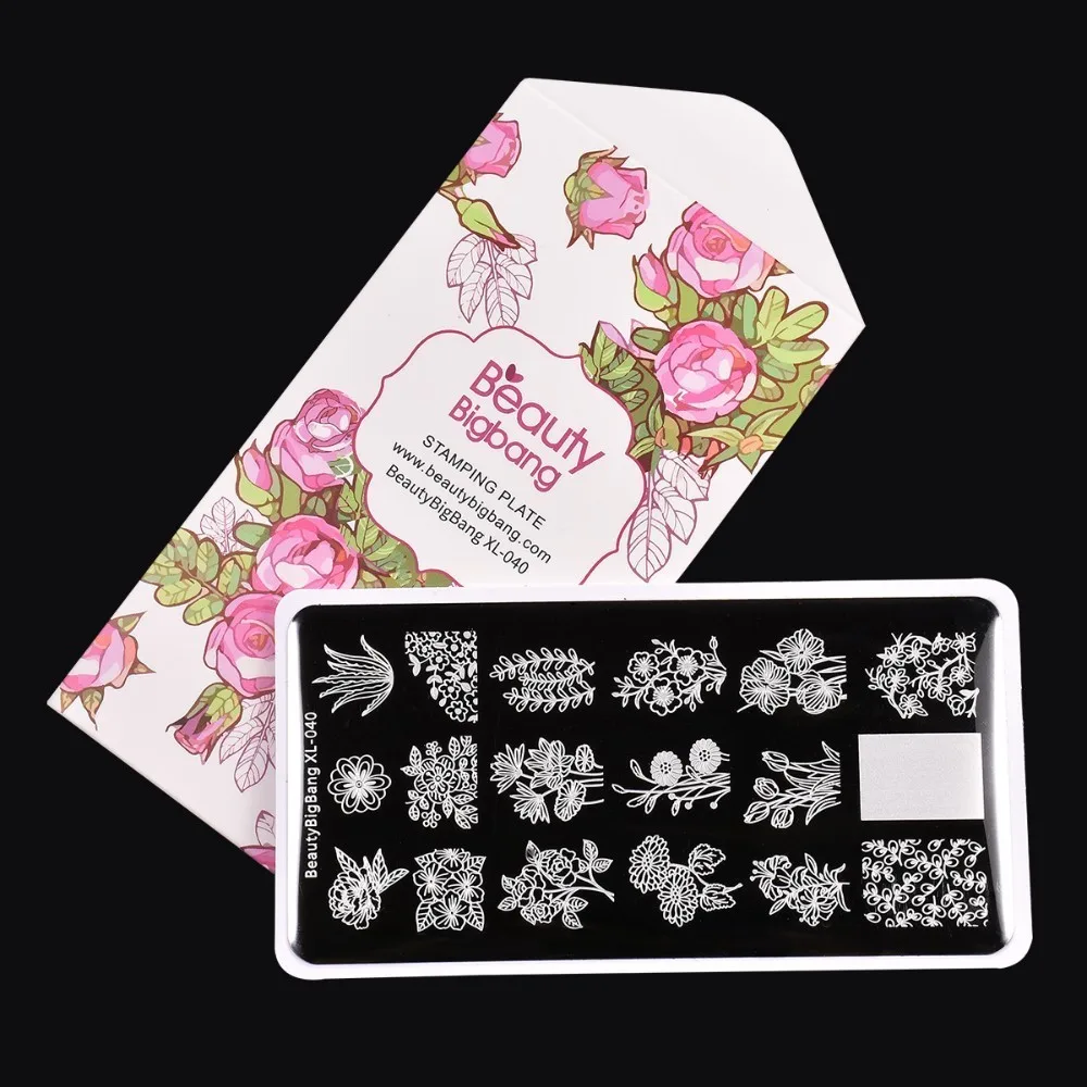 

BeautyBigBang Nail Art 6*12cm Stamper Template Stamping Plate Flower Rectangle Stainless Steel Manicure Stencil Image Nail Plate