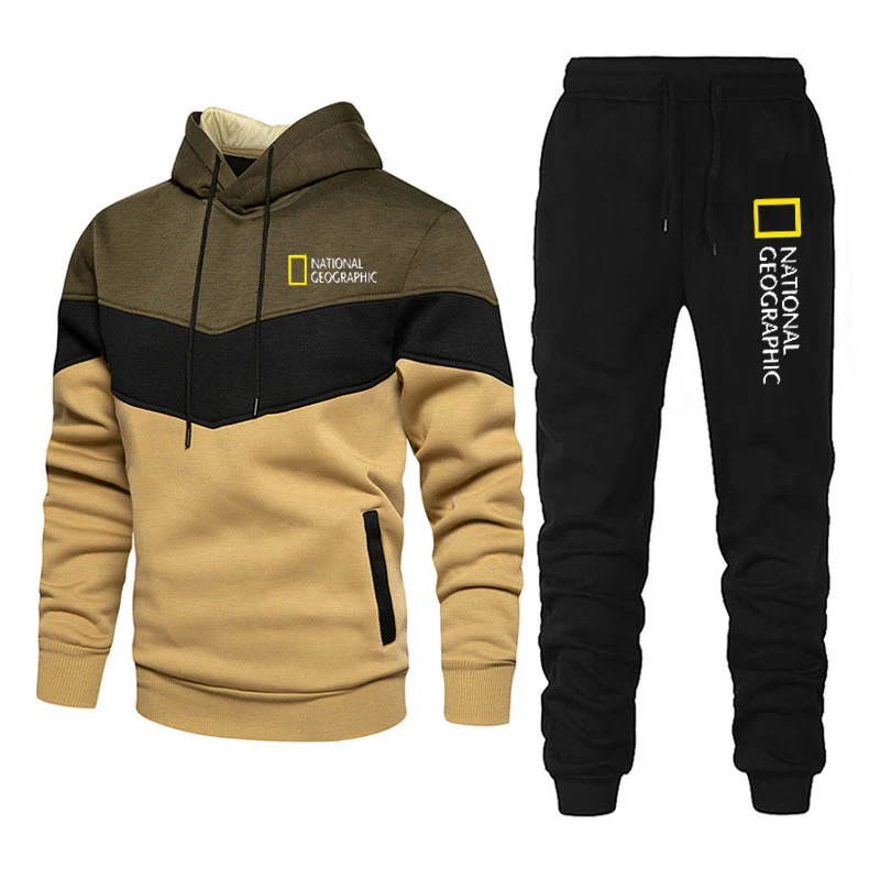 

Brand Men Sets Tracksuit Autumn New Men's Hoodies + Sweatpants Suit Hooded Casual Sets Male Clothes National Geographic Fashion