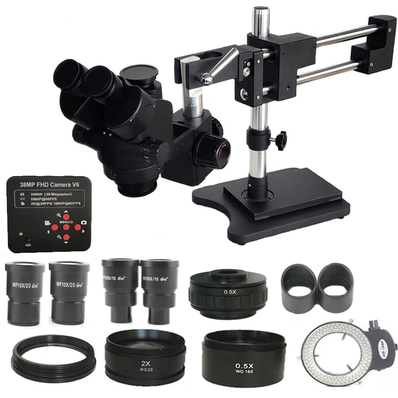 New Model 3.5X-180X Double Boom Trinocular Stereo Microscope Industrial Soldering 38MP 2K USB Microscopio Camera Phone Kits 
New Model 3.5X-180X Double Boom Trinocular Stereo Microscope Industrial Soldering 38MP 2K USB Microscopio Camera Phone Kits