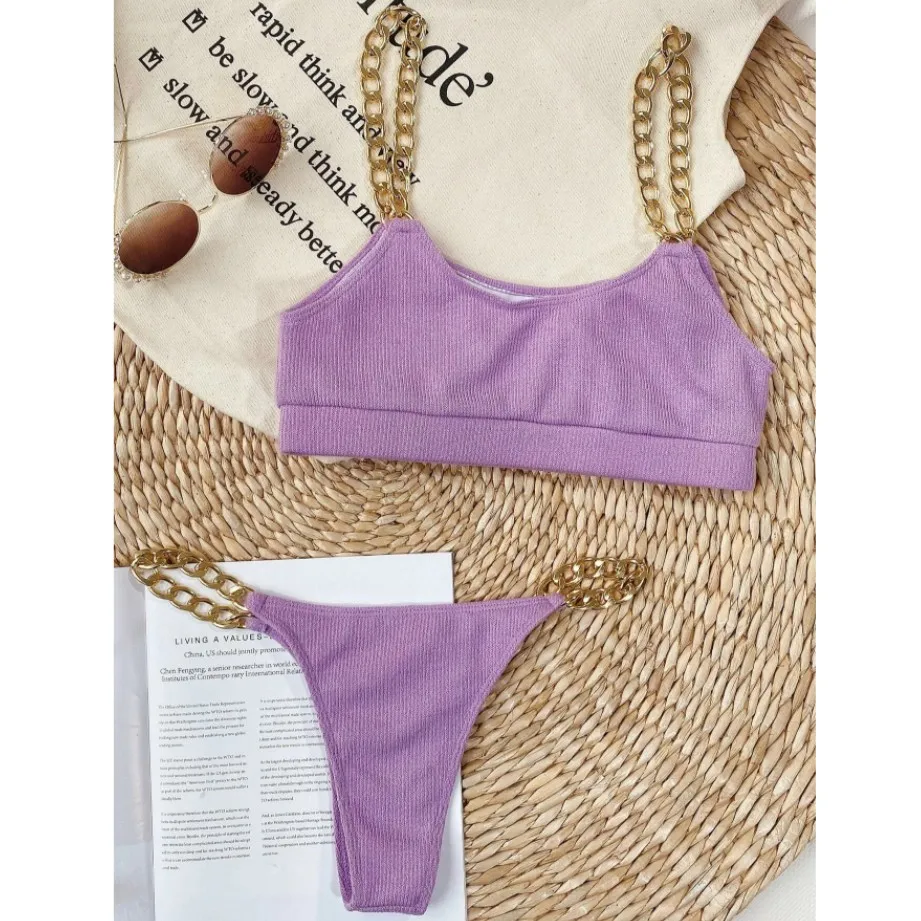 2021 new ladies swimsuit split swimsuit female sense chain bikini set 2-piece female