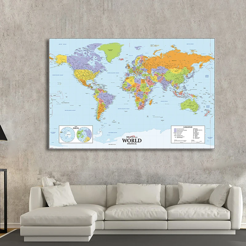 

The World Physical Map 150x100cm Non-woven Waterproof with National Flags for Culture Education Travel Painting Poster