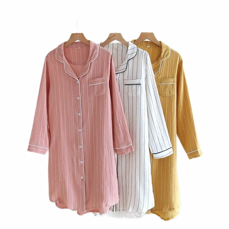 2021 Spring Cotton Ladies Plus Size Pajamas Fresh Striped Blouse Nightdress Can Be Worn At Home
2021 Spring Cotton Ladies Plus Size Pajamas Fresh Striped Blouse Nightdress Can Be Worn At Home