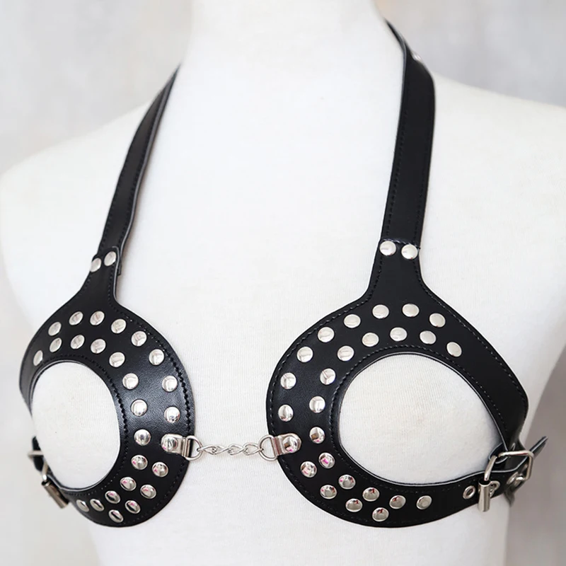 Sexy Leather Halter Harness Bra Women Black Open Bust Cage Bralette Beaded Adjustable Body Chain Buckles and Rivets Goth
Sexy Leather Halter Harness Bra Women Black Open Bust Cage Bralette Beaded Adjustable Body Chain Buckles and Rivets Goth