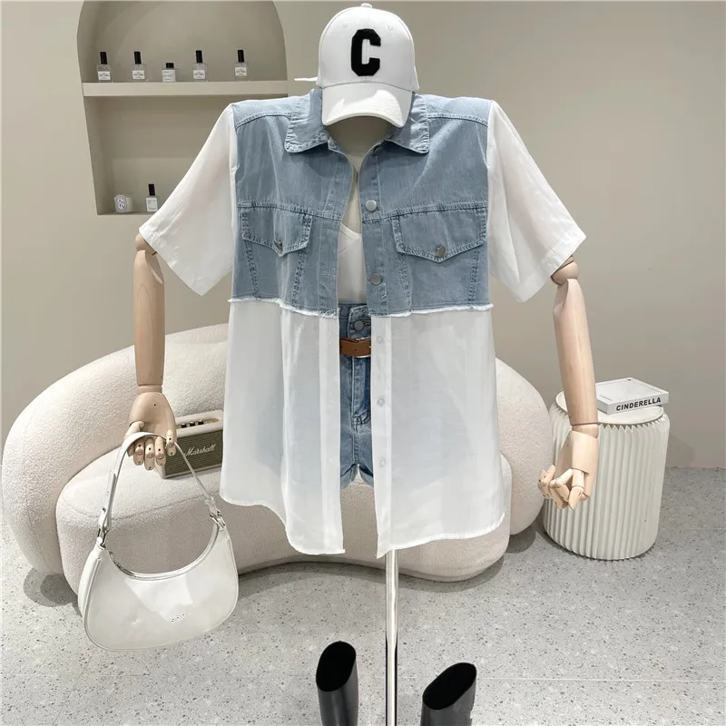 New Women's Clothing Summer 2021 Fashion Design long sleeve stitched denim shirt Mid length contrast loose top
New Women's Clothing Summer 2021 Fashion Design long sleeve stitched denim shirt Mid length contrast loose top