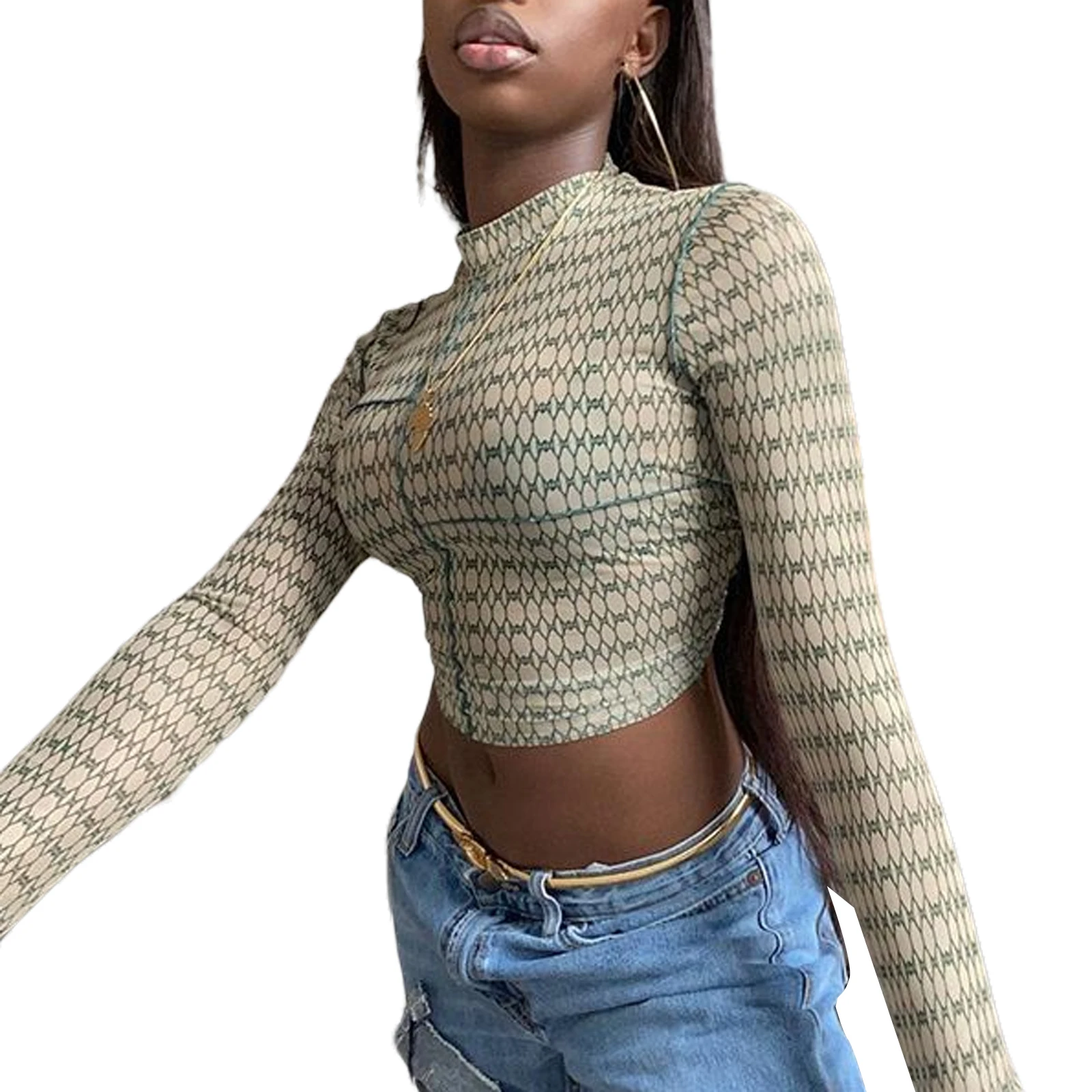 Women Mock Neck Crop Top, Stylish Long Sleeve Lettuce Trim Slim Fit Sheer Mesh Tee Shirt
Women Mock Neck Crop Top, Stylish Long Sleeve Lettuce Trim Slim Fit Sheer Mesh Tee Shirt
