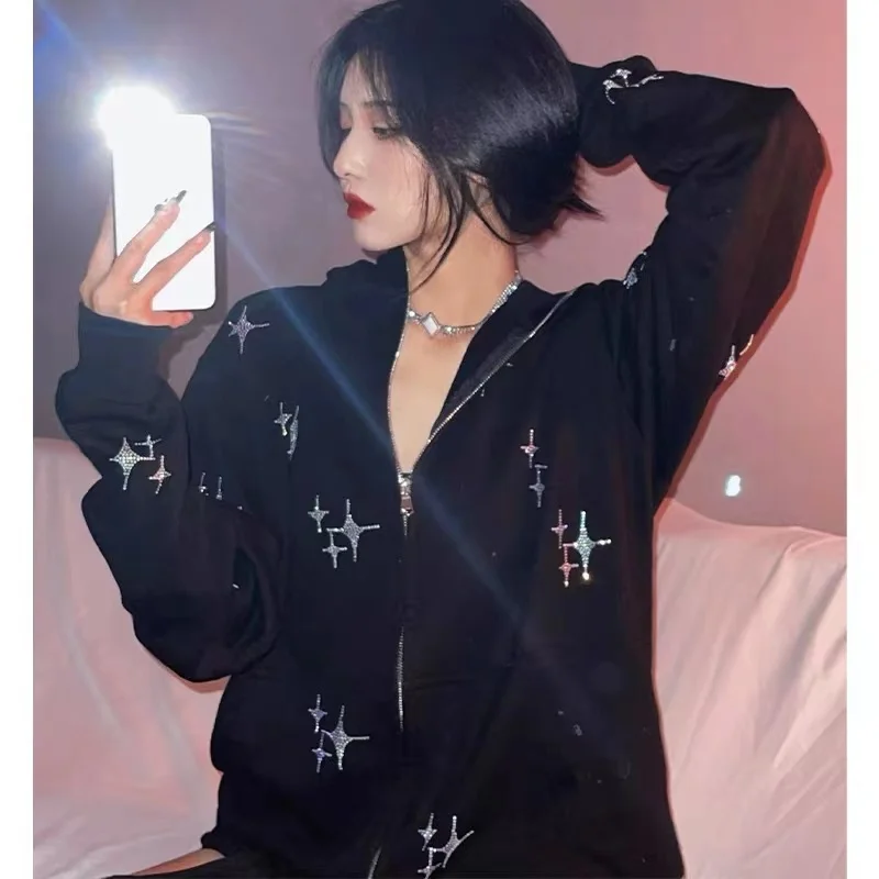 Y2K Gothic Sweatshirt Rhinestone 2021 zipper Grunge Clothes Star hot brick Harajuku punk oversized hoodies Retro Clothes
Y2K Gothic Sweatshirt Rhinestone 2021 zipper Grunge Clothes Star hot brick Harajuku punk oversized hoodies Retro Clothes