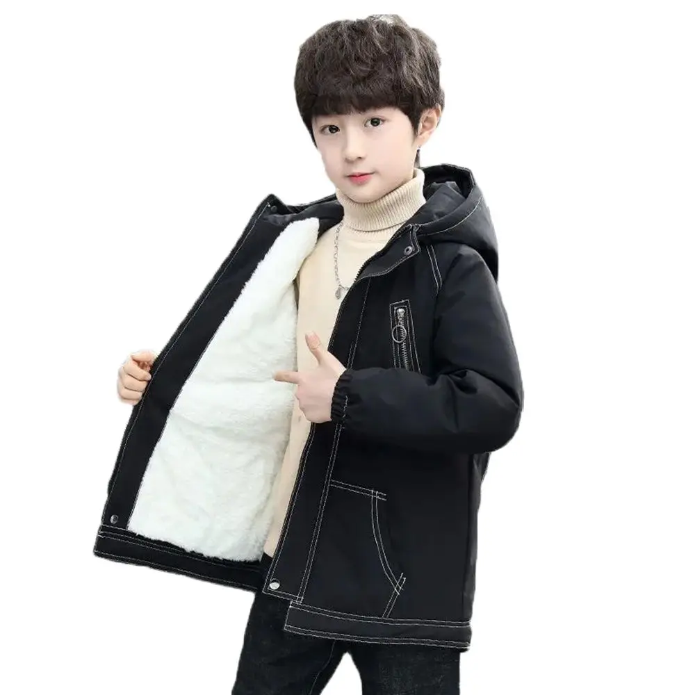 Winter Polyester Jacket For Boy New 2021 Plus Velvet Thick Hooded Cotton Coat Mid-Length Casual Handsome Children's Clothing
Winter Polyester Jacket For Boy New 2021 Plus Velvet Thick Hooded Cotton Coat Mid-Length Casual Handsome Children's Clothing