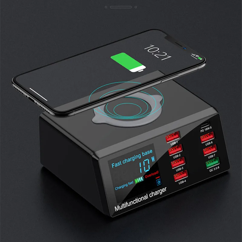 Устройство зарядное сетевое с 8 USB-портами и ЖК-дисплеем, 20 Вт, 100 Вт
Устройство зарядное сетевое с 8 USB-портами и ЖК-дисплеем, 20 Вт, 100 Вт