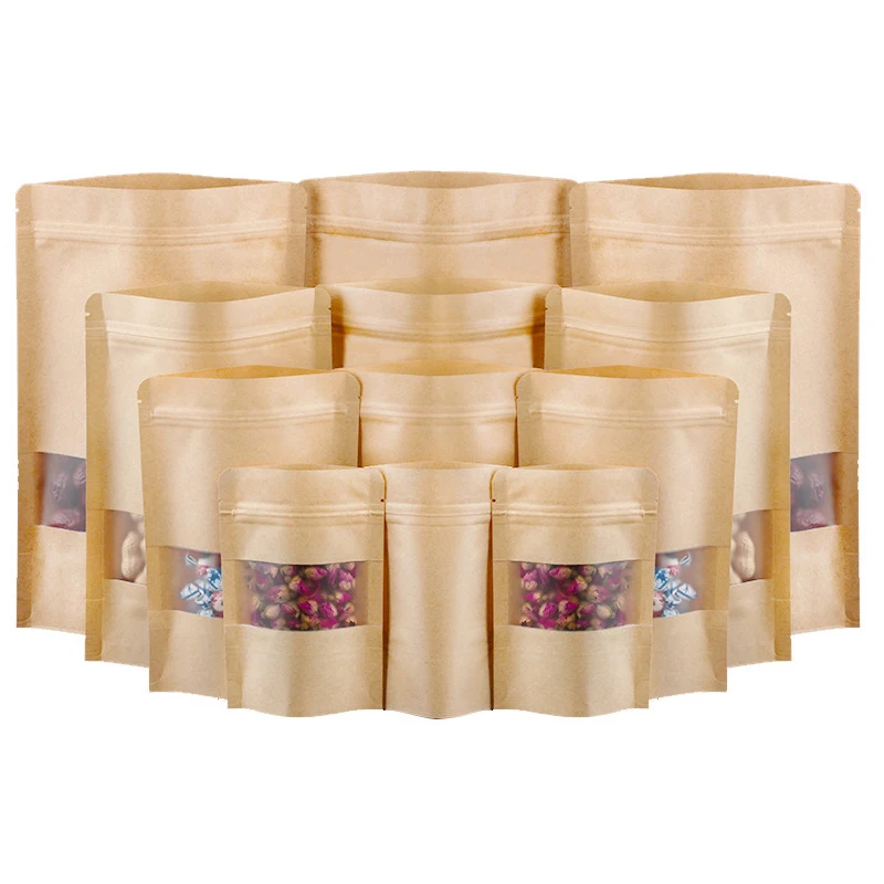 100pcs/lot Kraft Paper Bag Self Sealing Bag with Window Resealable Stand up Bags for Food Packaging Bags Kitchen Storage Bags
100pcs/lot Kraft Paper Bag Self Sealing Bag with Window Resealable Stand up Bags for Food Packaging Bags Kitchen Storage Bags