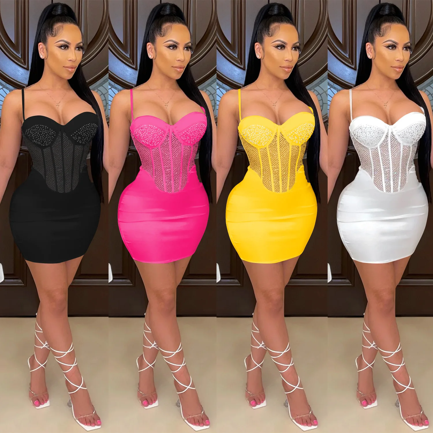 Women Sexy Party Dress Sleeveless Backless Diamonds Rhinestone Dresses Black See Through Mesh Bodycon Dress Plus Size
Women Sexy Party Dress Sleeveless Backless Diamonds Rhinestone Dresses Black See Through Mesh Bodycon Dress Plus Size