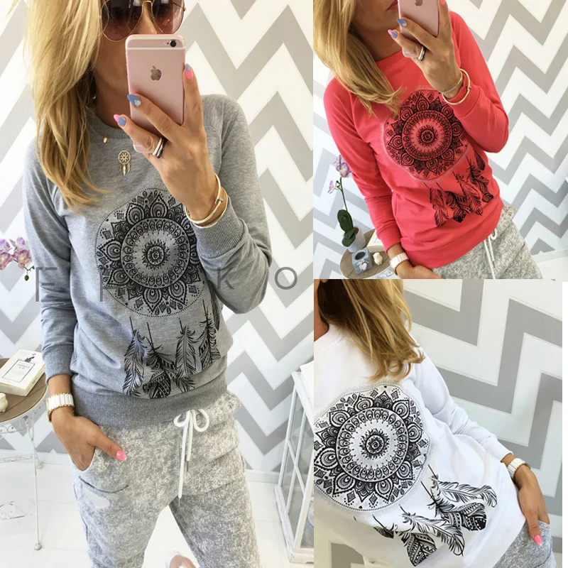 2021 autumn and winter national style printed round neck long sleeve women's T-shirt
2021 autumn and winter national style printed round neck long sleeve women's T-shirt