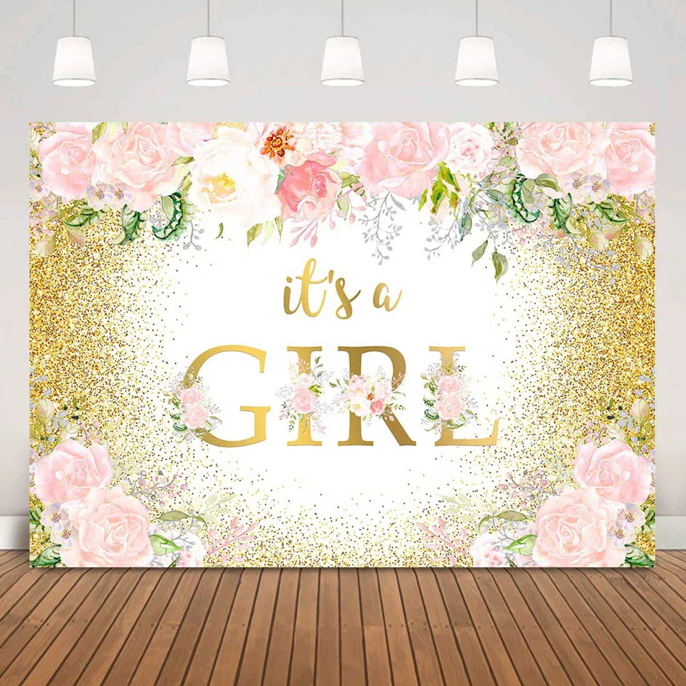 Floral It's a Girl Baby Shower Backdrop Golden Glitter Dots Newborn Birthday Party Photo Background Pink Flower Custom Backdrops
Floral It's a Girl Baby Shower Backdrop Golden Glitter Dots Newborn Birthday Party Photo Background Pink Flower Custom Backdrops