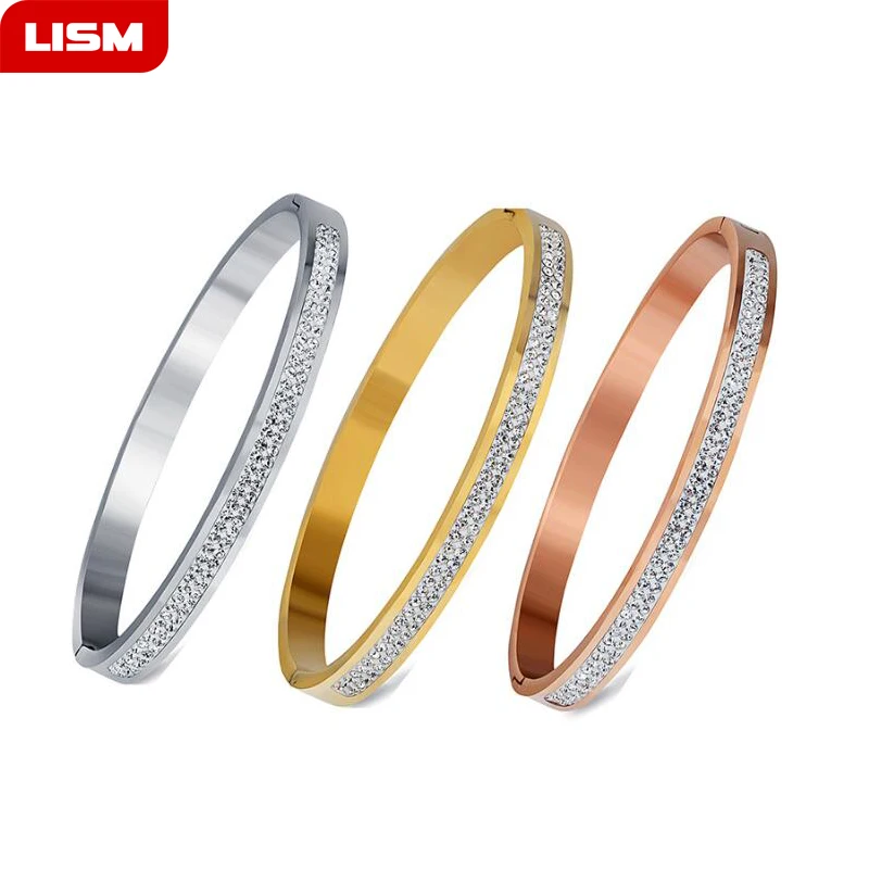 Trendy Jewelry Rose Gold Silver Color Two Row Crystal Rhinestone Pave Stainless Steel Bracelets Bangles for Women Girl Gifts
Trendy Jewelry Rose Gold Silver Color Two Row Crystal Rhinestone Pave Stainless Steel Bracelets Bangles for Women Girl Gifts