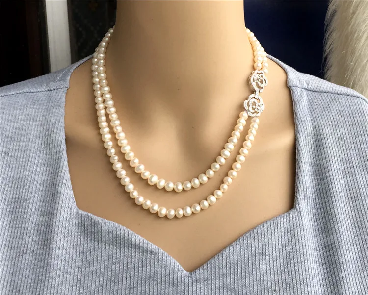 natural 7-7.5mm white freshwater pearl double Hand knotted necklace fine jewelry 17-18inch
natural 7-7.5mm white freshwater pearl double Hand knotted necklace fine jewelry 17-18inch