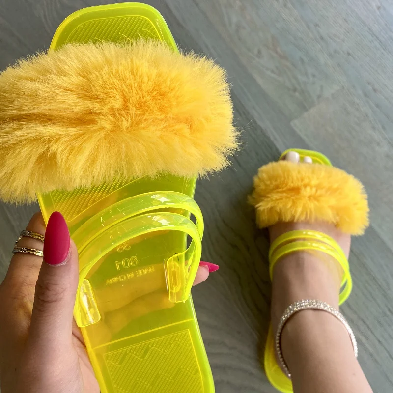Summer Women Fur Slippers Joey Shoes Solid Transparent PVC Flat Heel Open Toe Beach Outdoor Sandals Fashion Ladies Female Ladies
Summer Women Fur Slippers Joey Shoes Solid Transparent PVC Flat Heel Open Toe Beach Outdoor Sandals Fashion Ladies Female Ladies