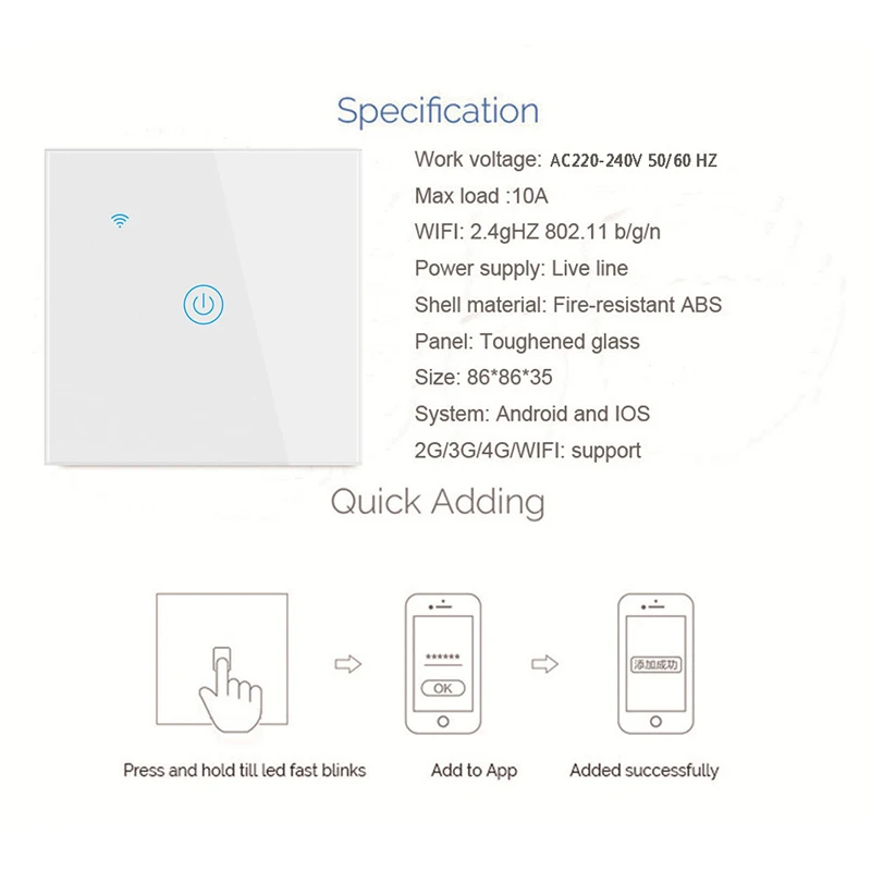 Wifi Wall Touch Switch EU UK No Neutral Wire Required Smart Light Switch 1/2/3/4 Gang Tuya Smart Home Support Alexa Google Home
Wifi Wall Touch Switch EU UK No Neutral Wire Required Smart Light Switch 1/2/3/4 Gang Tuya Smart Home Support Alexa Google Home