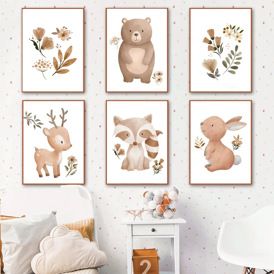 

Бохо олень Сова медведь лиса енот кролик бабочка лесной арт Картина на холсте постеры и принты настенные картины декор детской комнаты