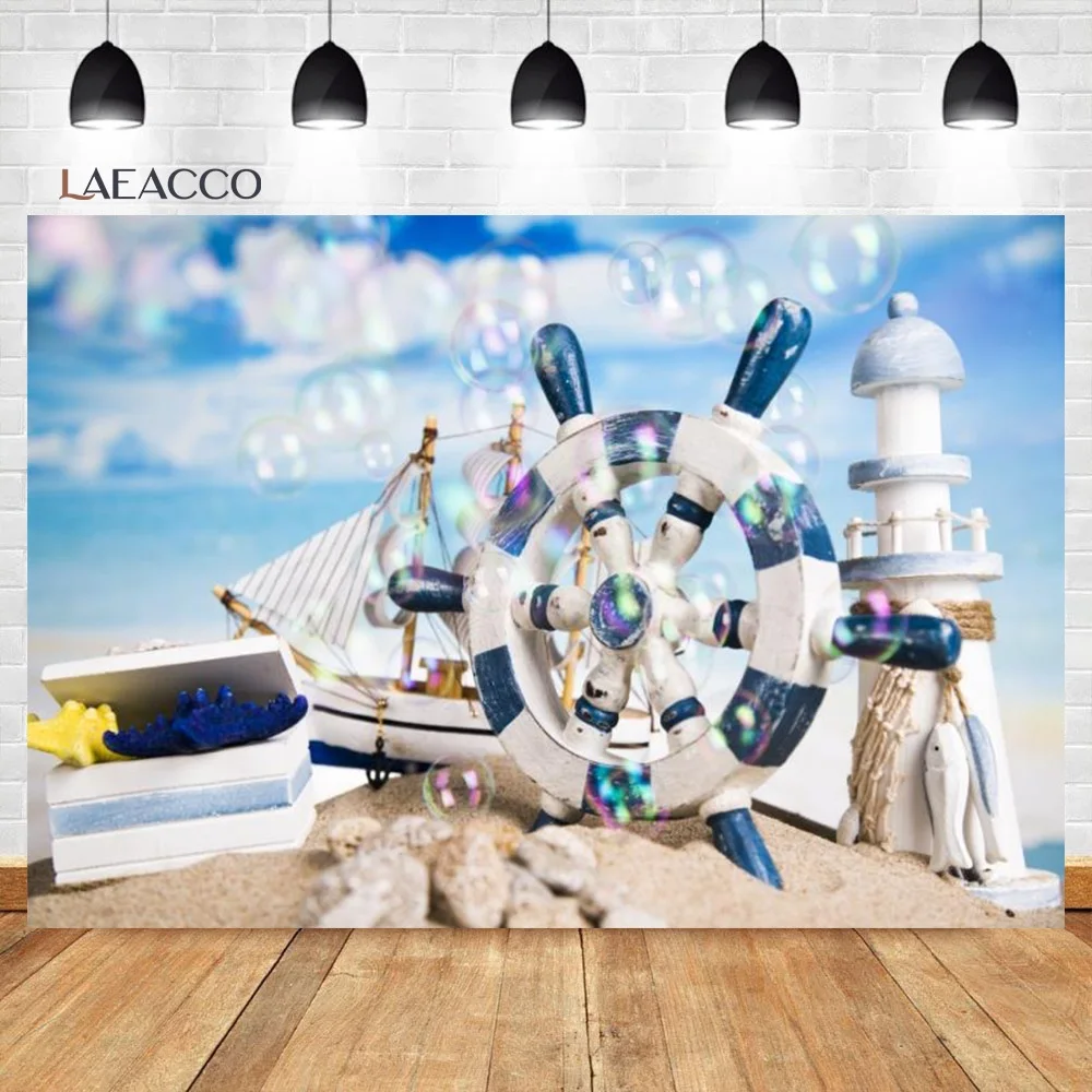 Laeacco пляжные пески рулевой фонарь домик лодка модель детский фон для фотографии