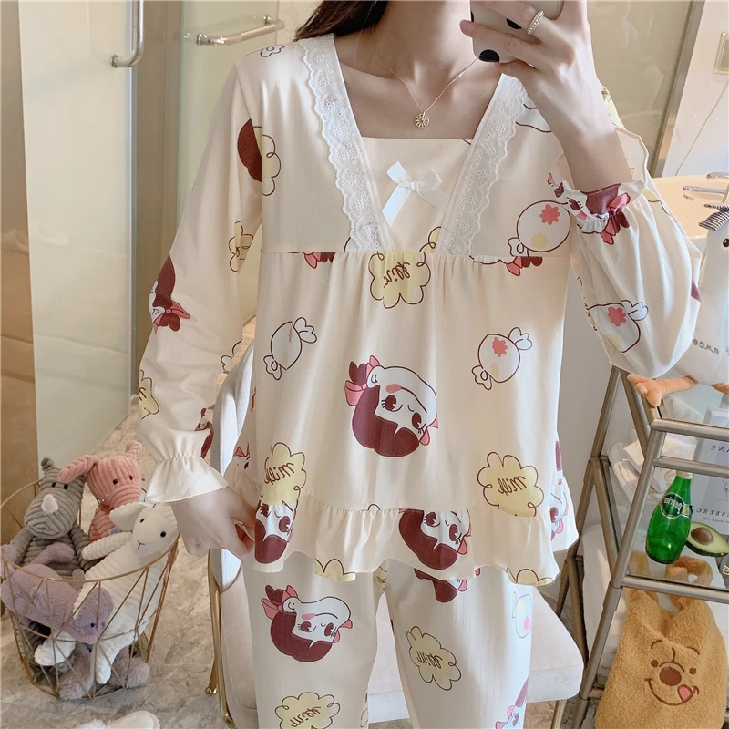 Autumn Long Sleeve Women Pajamas Set Cute Cartoon Honeybee Print Pyjamas Set Large Size O Neck 2 Piece Winter Home Sleep Wear
Autumn Long Sleeve Women Pajamas Set Cute Cartoon Honeybee Print Pyjamas Set Large Size O Neck 2 Piece Winter Home Sleep Wear