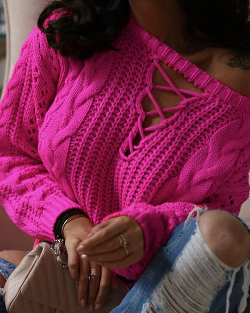 Autumn Winter 2021 Office Lady Outfits Casual Femme Women Plain Cut Out Sweater Lace-Up Front Chunky Cable Knit Cardigan
Autumn Winter 2021 Office Lady Outfits Casual Femme Women Plain Cut Out Sweater Lace-Up Front Chunky Cable Knit Cardigan