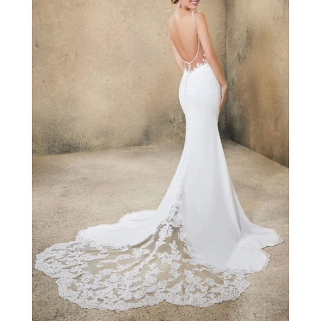Sexy Lace Wedding Dresses V Neck Court Train Satin Spaghetti Strap Boho Backless Bridal Gowns Plus Size Robe De Mariee
Sexy Lace Wedding Dresses V Neck Court Train Satin Spaghetti Strap Boho Backless Bridal Gowns Plus Size Robe De Mariee