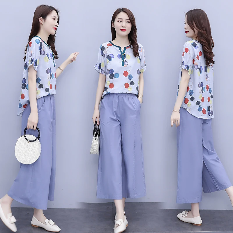 Pant Suit Wear Summer Cotton Linen Short Sleeve T-shirt 2 Piece Set And Wide Leg Pants Women Sets Loose Casual Ladies Trousers
Pant Suit Wear Summer Cotton Linen Short Sleeve T-shirt 2 Piece Set And Wide Leg Pants Women Sets Loose Casual Ladies Trousers