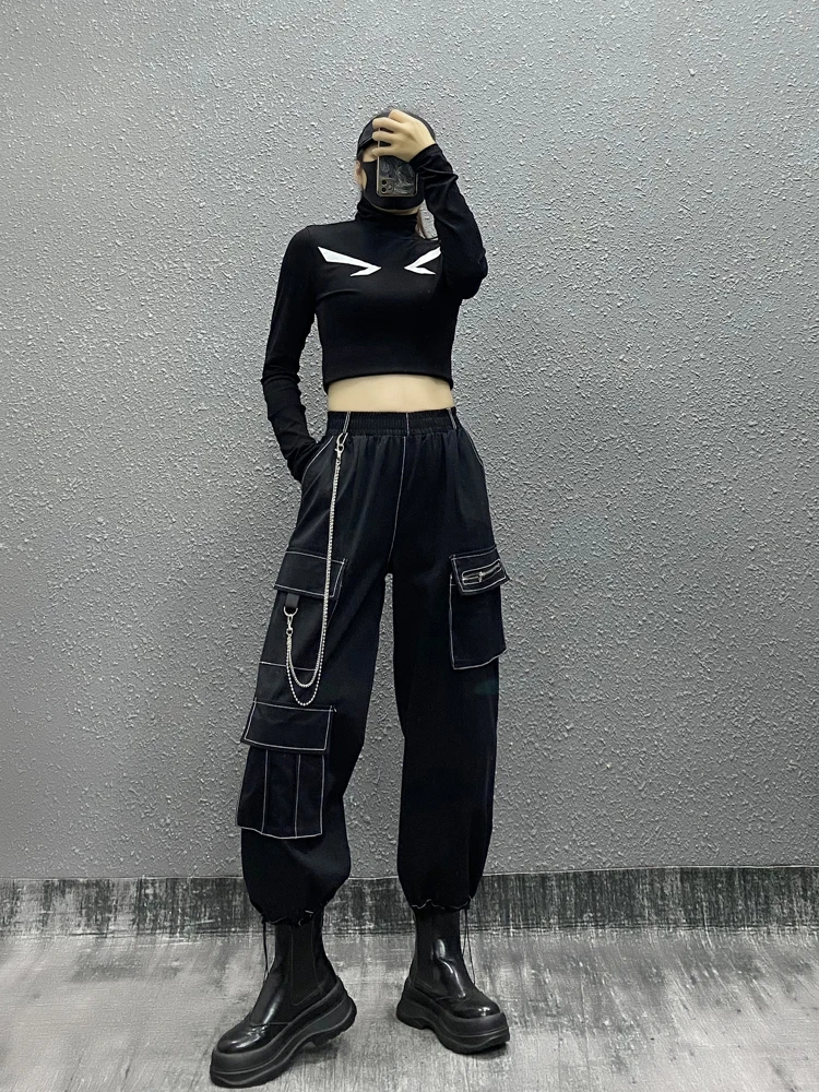 2021 Spring New Chain Black Multi-Pocket Cargo Pants Women Loose Elastic High Waist Tappered Casual Long Pants Overalls Trousers
2021 Spring New Chain Black Multi-Pocket Cargo Pants Women Loose Elastic High Waist Tappered Casual Long Pants Overalls Trousers