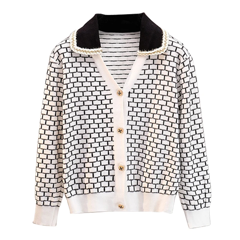 Autumn 2021 New Women Sweater Coat Retro Check Long Sleeve Single Breasted V-Neck Black White Plaid Loose Knit Cardigan Ladies
Autumn 2021 New Women Sweater Coat Retro Check Long Sleeve Single Breasted V-Neck Black White Plaid Loose Knit Cardigan Ladies