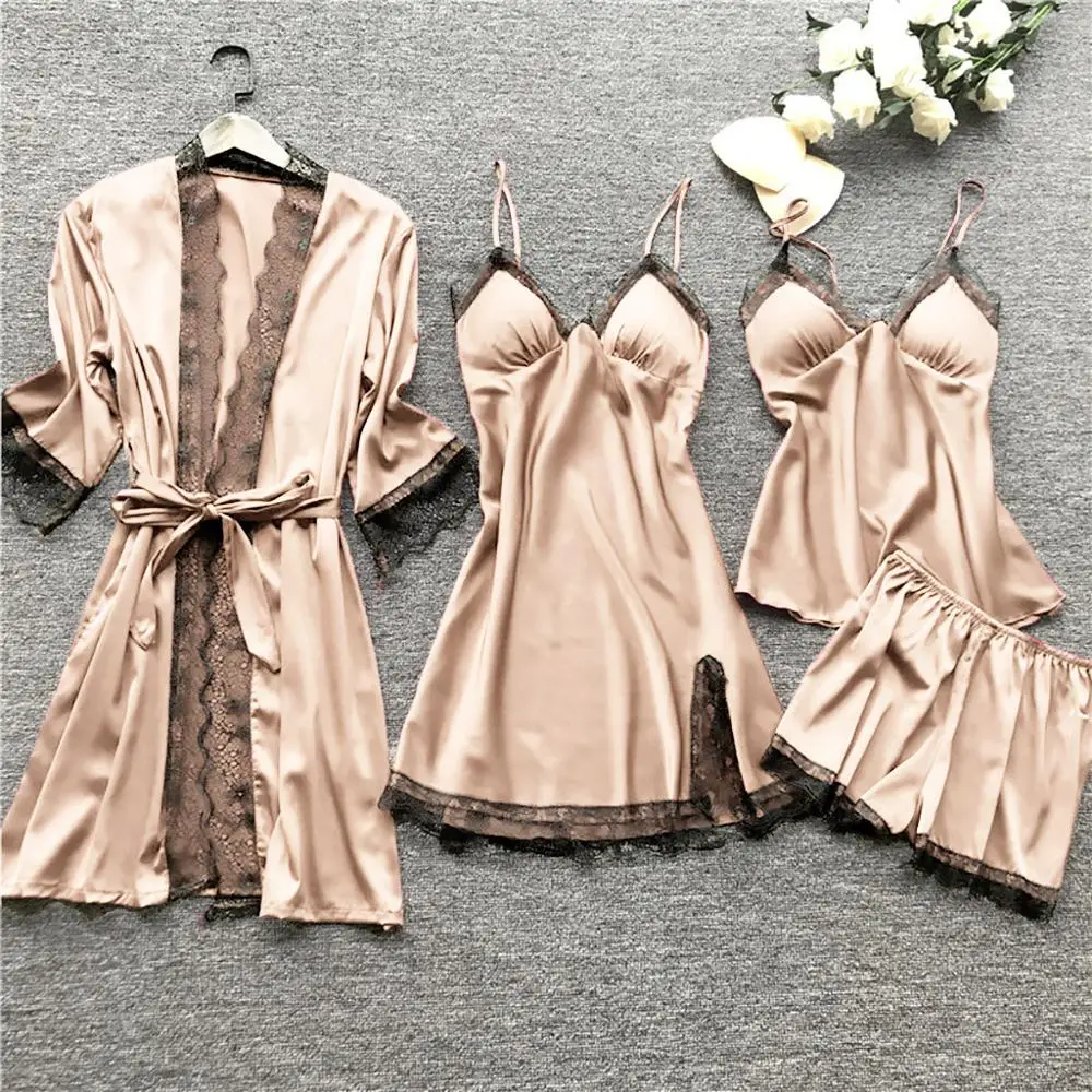 Sexy Women's Robe & Gown Sets Lace Bathrobe + Night Dress 4 Four Pieces Sleepwear Womens Sleep Set Faux Silk Robe Femme Lingerie
Sexy Women's Robe & Gown Sets Lace Bathrobe + Night Dress 4 Four Pieces Sleepwear Womens Sleep Set Faux Silk Robe Femme Lingerie
