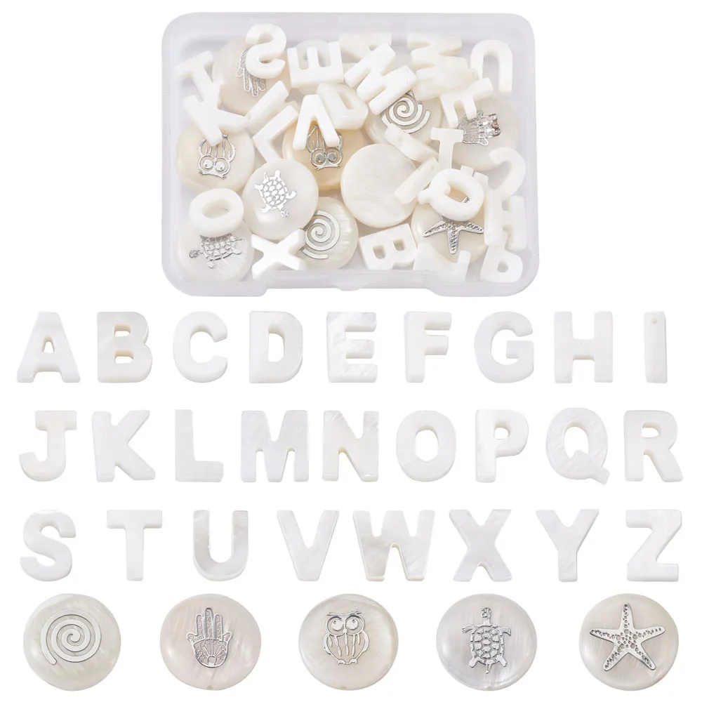 Pandahall 36pcs/box Natural Freshwater Shell Beads Top Drilled Beads Letter A~Z Alphabet for jewelry Making DIY White
Pandahall 36pcs/box Natural Freshwater Shell Beads Top Drilled Beads Letter A~Z Alphabet for jewelry Making DIY White