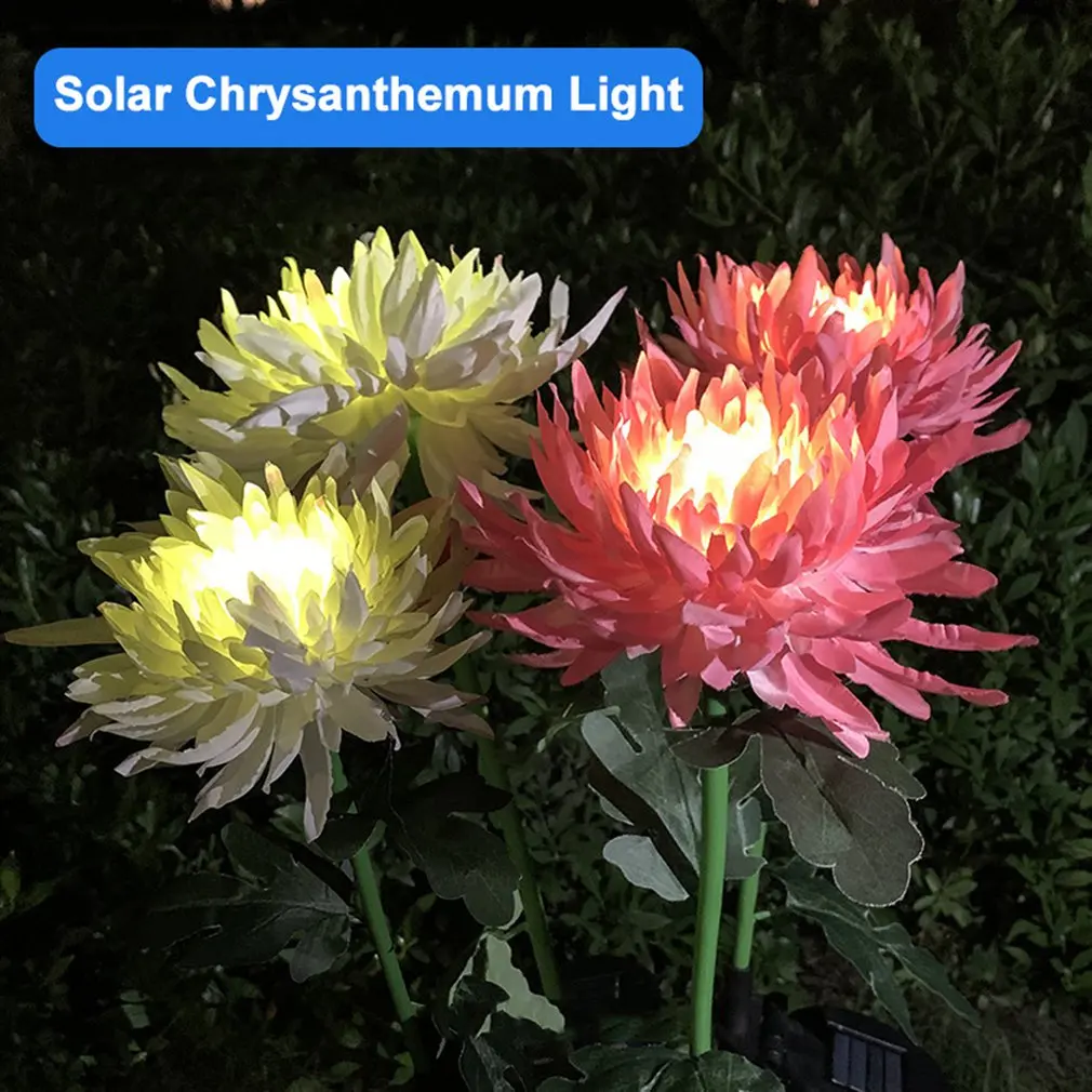 

Светодиодная лампа на солнечной батарее с хризантемой, уличный садовый фонарь с имитацией цветов, газона, светильник с вилкой для сада, деко...
