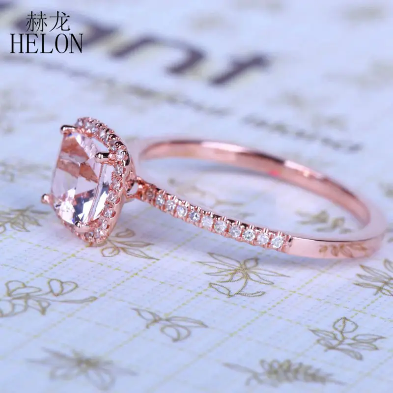 HELON Solid 10k Rose gold Flawless 6mm Cushion Natural Morganite & Diamonds Wedding Engagement Women Fashion Fine Jewelry Ring 
HELON Solid 10k Rose gold Flawless 6mm Cushion Natural Morganite & Diamonds Wedding Engagement Women Fashion Fine Jewelry Ring