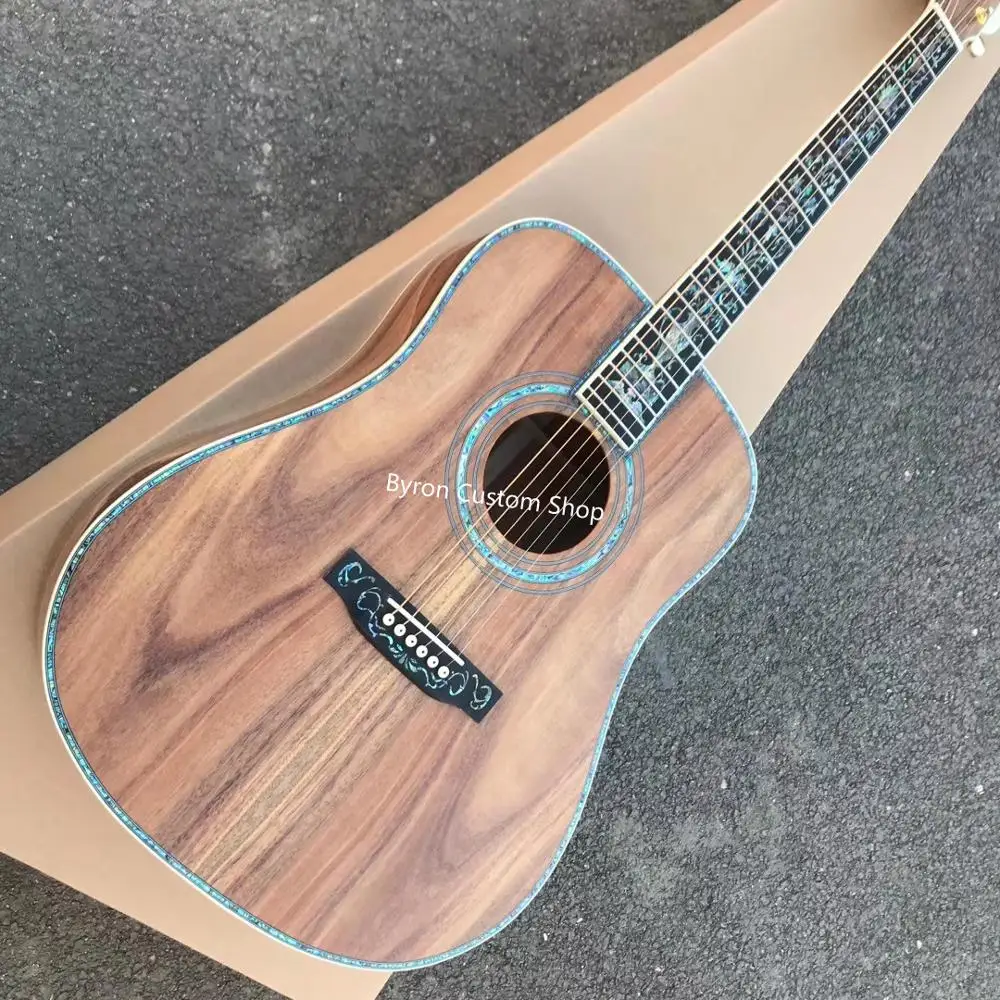 

Акустическая гитара ручной работы, 41 дюйм, полностью из дерева КОА с инкрустацией из настоящего морского ушка, бесплатная доставка