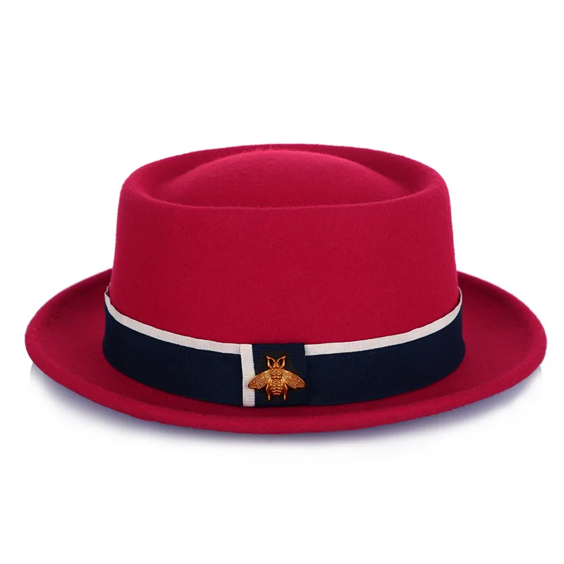 

Flat Top Jazz Hat Fashion 100% Australia Wool Men's Fedora Hat with Pork Pie Hat Women Wool Felt Hat 56-58cm