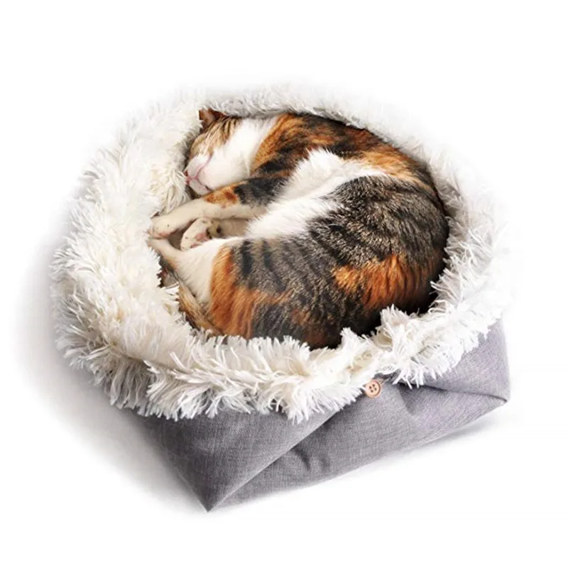 

Мягкая кровать для кошки, теплая плюшевая Лежанка для кошек, складная Лежанка для котят, подушка для сна, коврик для щенка, Конура, Интеракти...