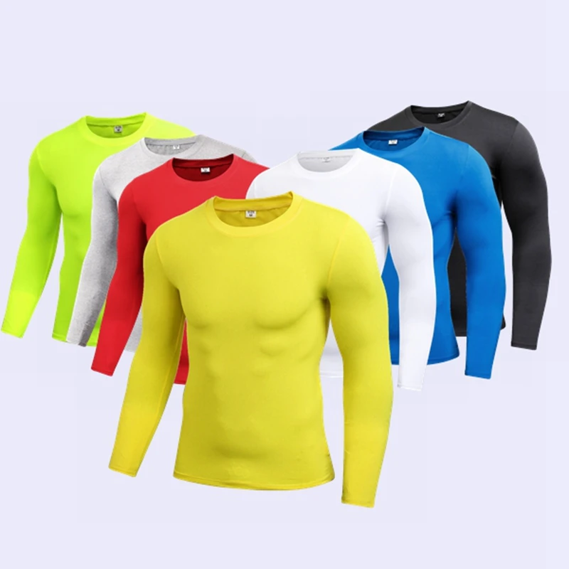 Удобная мужская компрессионная базовая футболка для бега с длинным рукавом, тонкими гольфами для тренировки в зале, фитнеса и спортивных майках.
