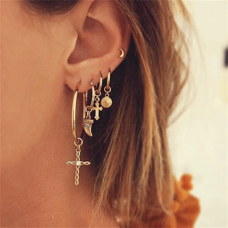 5Pcs Cross Metal Hoop Earrings Set For Women Men Unisex Punk Gold Color Earring Jewelry Geometric Accessories
5Pcs Cross Metal Hoop Earrings Set For Women Men Unisex Punk Gold Color Earring Jewelry Geometric Accessories