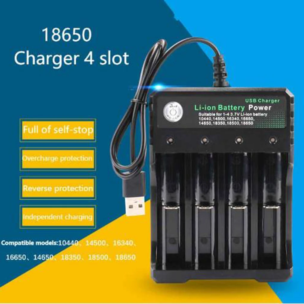 Battery Charger 18650 4 slot Battery Charger for AAA Rechargeable Battery Short Circuit Protection Lithium-Ion Battery Charger
Battery Charger 18650 4 slot Battery Charger for AAA Rechargeable Battery Short Circuit Protection Lithium-Ion Battery Charger