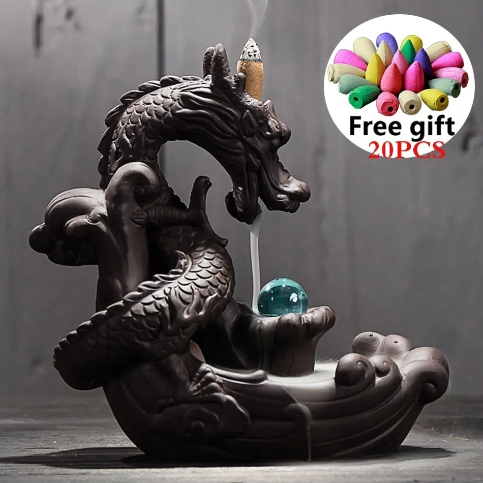 Ceramic Backflow incense burner Creative Home decorativa Dragon Incense Holder Censer With Crystal Ball with 20pcs incense gift
Ceramic Backflow incense burner Creative Home decorativa Dragon Incense Holder Censer With Crystal Ball with 20pcs incense gift