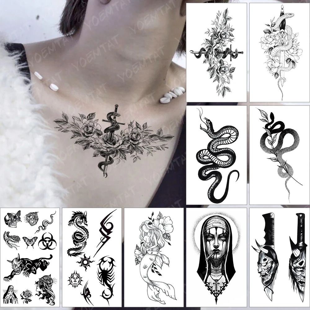 Waterproof Temporary Tattoo Sticker Old School Flash Tatoo Dark Snake Cross Flowers Arm Wrist Fake Tatto For Body Art Women Men
Waterproof Temporary Tattoo Sticker Old School Flash Tatoo Dark Snake Cross Flowers Arm Wrist Fake Tatto For Body Art Women Men