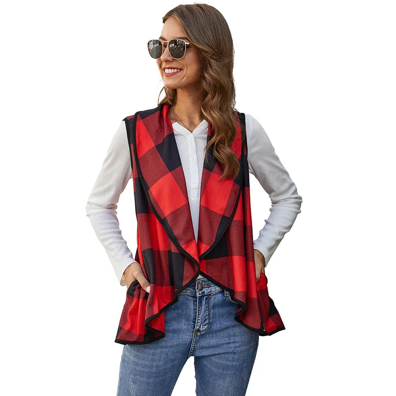 Autumn and Winter New Style Sleeveless European and American Women's Plaid Pocket Cardigan Women's Vest Jacket
Autumn and Winter New Style Sleeveless European and American Women's Plaid Pocket Cardigan Women's Vest Jacket