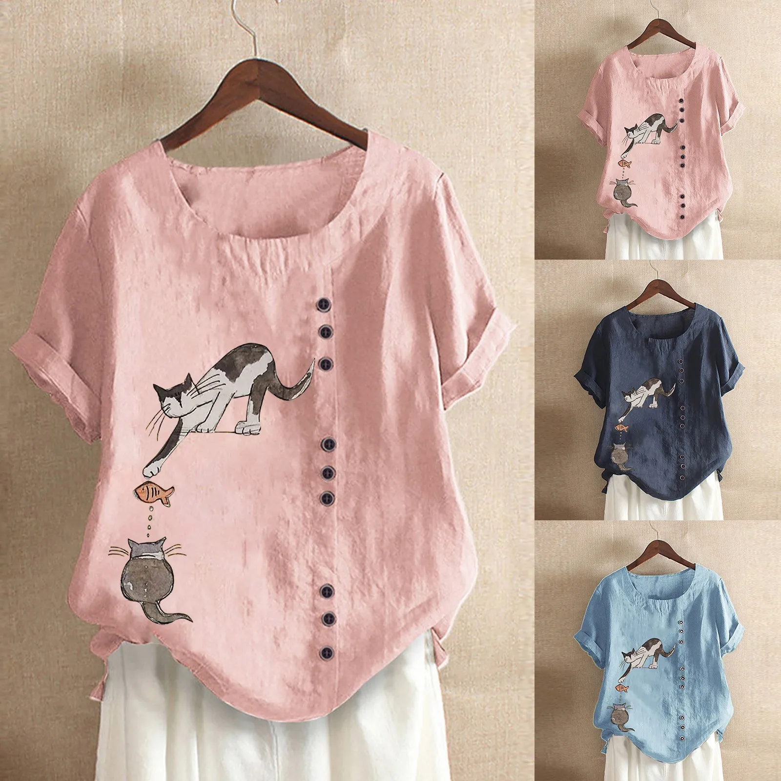 Plus Size Women Linen Blouses Summer Fashion Pullover Short Sleeve Cotton Linen O-neck Button Print Blouse Top Shirt Blusas
Plus Size Women Linen Blouses Summer Fashion Pullover Short Sleeve Cotton Linen O-neck Button Print Blouse Top Shirt Blusas