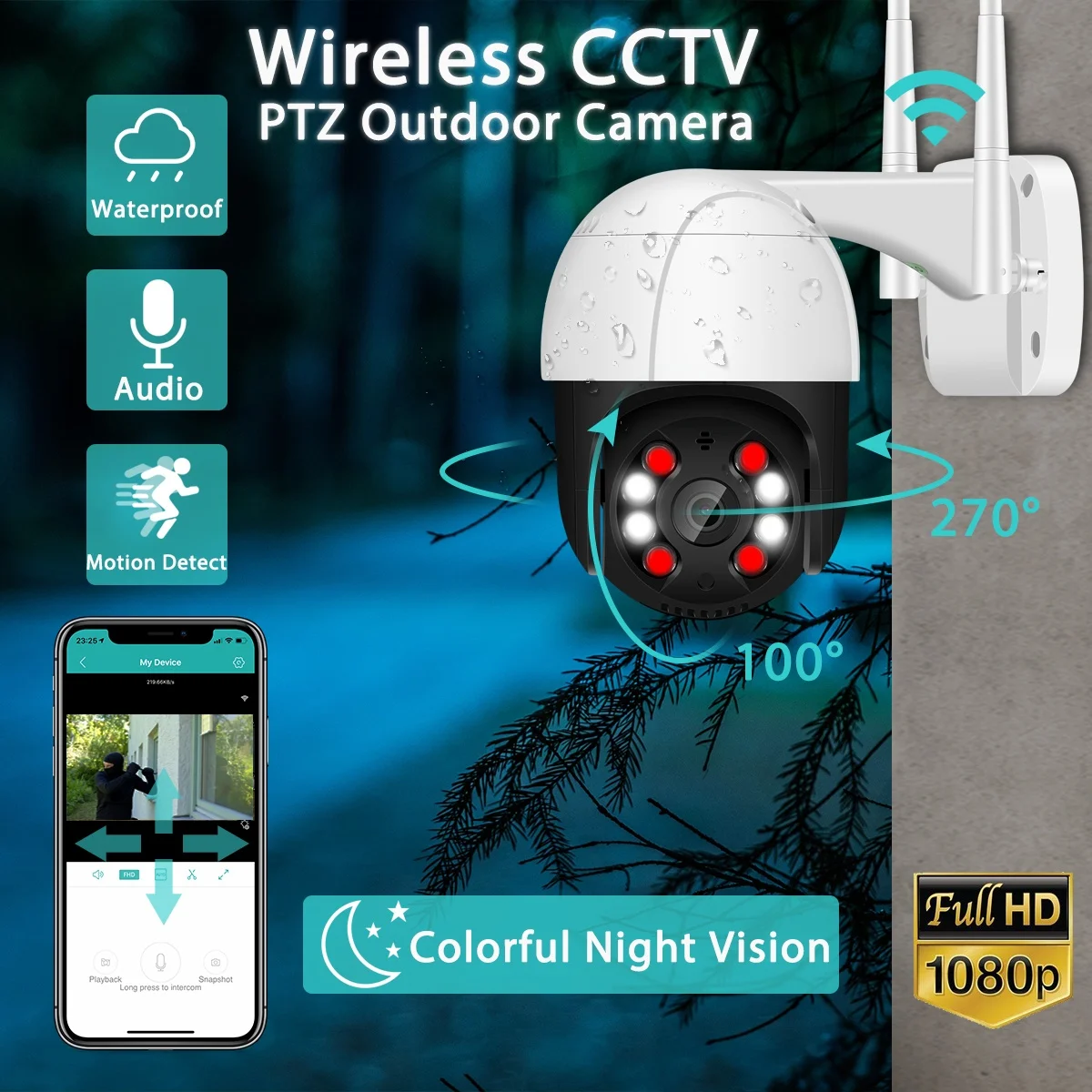 1080P PTZ Wifi IP Camera Outdoor 4X Digital Zoom AI Human Detect Wireless Camera H.265 P2P ONVIF Audio 5MP Security CCTV Camera
1080P PTZ Wifi IP Camera Outdoor 4X Digital Zoom AI Human Detect Wireless Camera H.265 P2P ONVIF Audio 5MP Security CCTV Camera