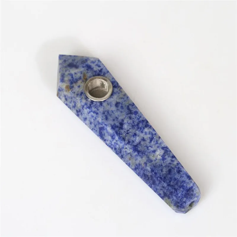 1pcs Natural Blue Vein Stone Carved Smoking Pipe Cigarettes Holder Tobacco Wand