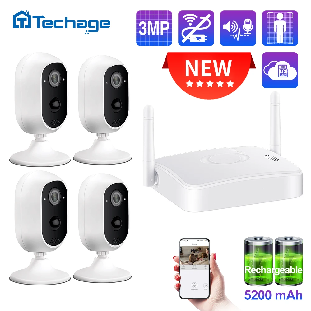 Techage Wireless 3MP Battery WIFI Camera System 4CH Mini NVR TF Card Home Security System Two Way Audio Video Surveillance Kits
Techage Wireless 3MP Battery WIFI Camera System 4CH Mini NVR TF Card Home Security System Two Way Audio Video Surveillance Kits