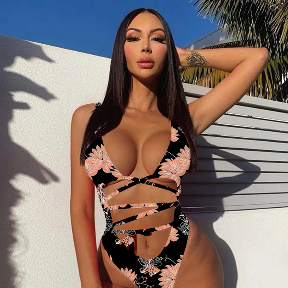 High End One Piece Summer Swimsuit Floral Print Lace Up Bandage Halter Swimwear Bathing Suits Bodysuit Monokini
High End One Piece Summer Swimsuit Floral Print Lace Up Bandage Halter Swimwear Bathing Suits Bodysuit Monokini