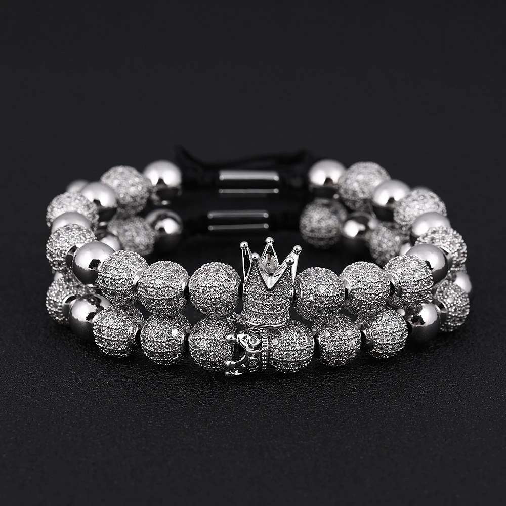 Luxury Crown Charm Men Bracelets 8mm Micro Pave Round Braided Macrame Bracelet Handmade Jewelry Gift Pulseira