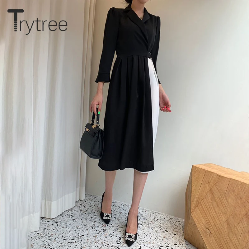 Женское Повседневное платье Trytree черное плиссированное до середины икры в стиле