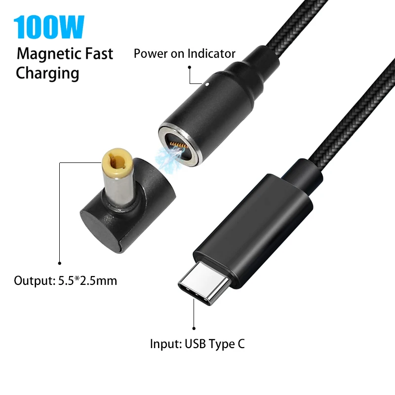 100W Magnetic Cable USB Type C to 5.5x2.5mm DC Power Cable for Asus Lenovo ThinkPad Laptop Fast Charging Adapter Connector
100W Magnetic Cable USB Type C to 5.5x2.5mm DC Power Cable for Asus Lenovo ThinkPad Laptop Fast Charging Adapter Connector
