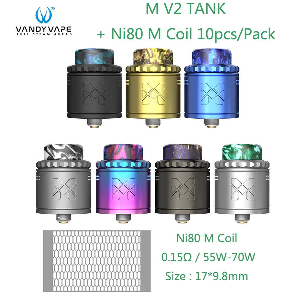 Vandy Vape M V2 RDA танк распылитель с 10 шт. Ni80 м катушкой 0.12ом 2 мл емкость электронная